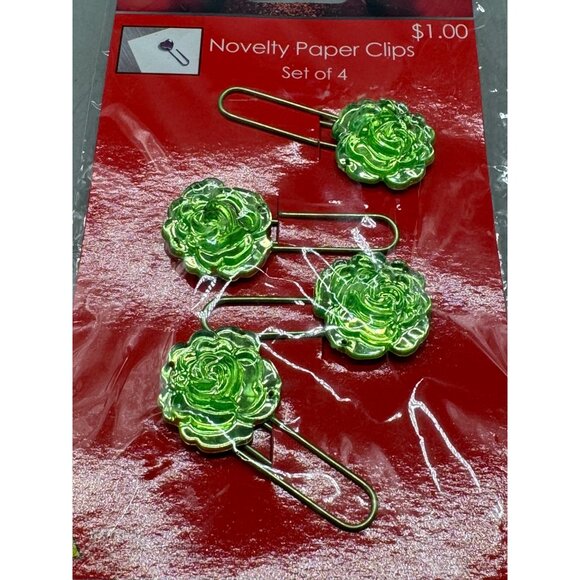 Green Succulent Novelty Paper Clips Set Of 4 READ NEW - Picture 5 of 6